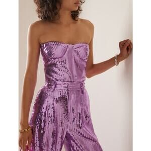 The New Arrivals Ilkyaz Ozel Mia Top in Cherry Pink Sequin Corset NEW with Tags